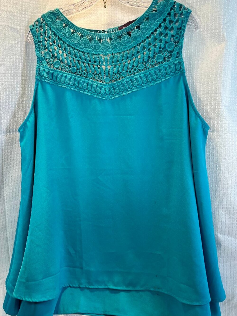 Roaman's Plus-Size Sleeveless Teal Tank with Crochet Lace Yoke size 20 W